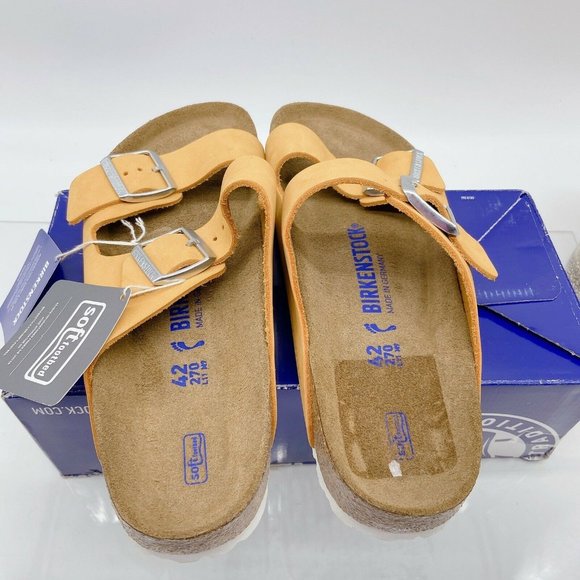 Worn -Birkenstock AZ Soft Footbed Apricot Leather 42 W 11-11.5/M US 9-9.5. - Picture 4 of 9